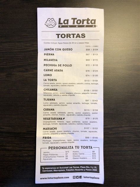 Menu At La Torta Plaza Restaurant Tijuana Blvd Salinas 10889