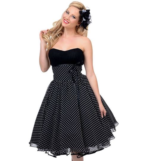 Unique Vintage Dixie Polka Dot Strapless Dress Dresses Strapless