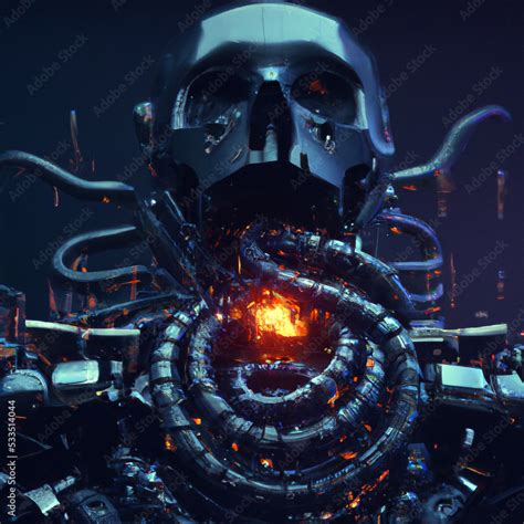 Dark Robotic Skeleton Digital Illustration Of Science Fiction Screaming