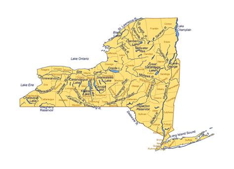 Rivers And Lakes Map Of New York State Vidiani Com Maps Of All