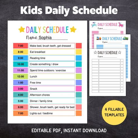 Kids Daily Schedule Printable Daily Routine For Kids Chore Chart For