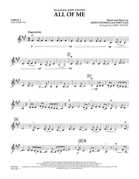 All Of Me Violin 3 Viola Treble Clef Sheet Music Larry Moore