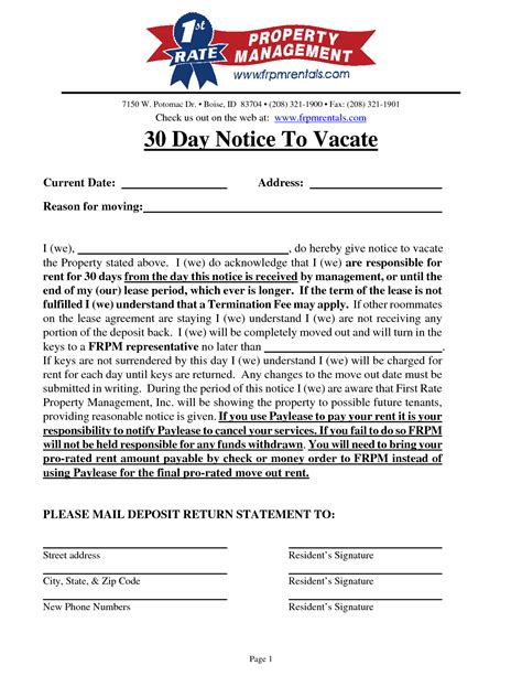 Free Printable Day Notice To Vacate Printable Templates
