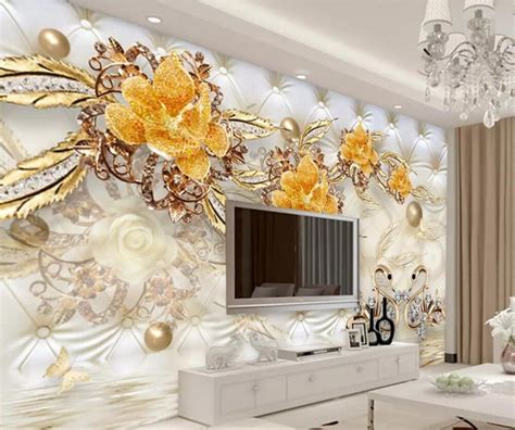 Beibehang Custom Wallpaper Fashion 3d Photo Mural Luxury Golden Flowers
