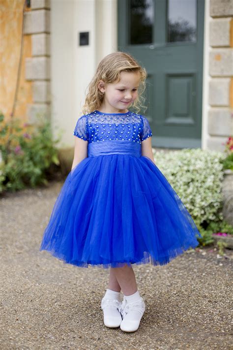 Girls And Baby Girls Royal Blue Princess Dress With Short Sleeves By