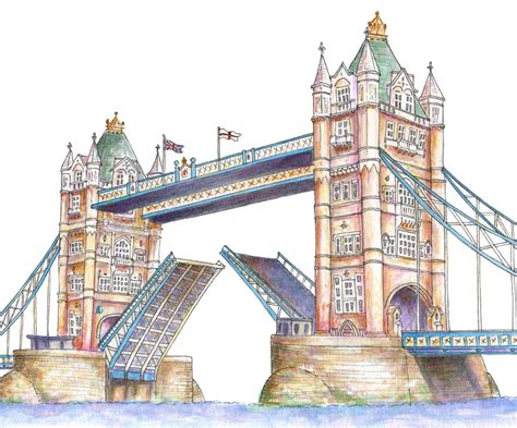 Tower Bridge Of London Art Print Illustrated Art Print Watercolour Hand