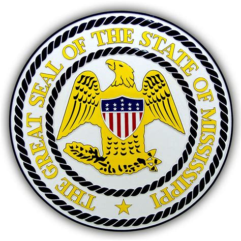 Territory), the great seal of mississippi displays an eagle with spread wings and a shield with stars and stripes centered on its chest. Mississippi State Seal | State Seal Plaques c State Seal ...