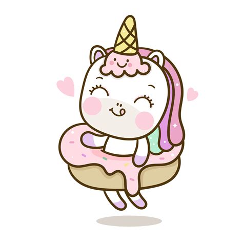 Illustrator Cute Unicorn Cartoon With Sweet Cupcake Donut And Ice Cream