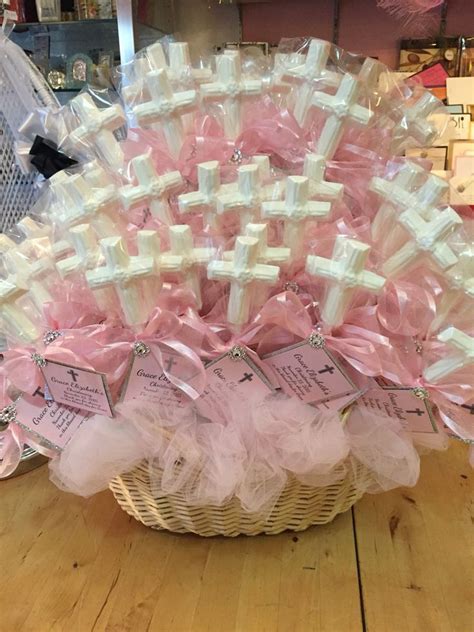 White Chocolate Cross Favors Pink And White For Baby Girl Christening