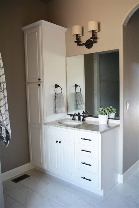 Includes integrated bowl and backsplash. Bathroom Vanity With Attached Linen Cabinet (With images ...