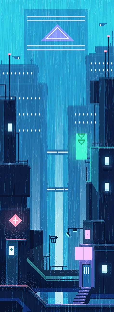 City Rain By Evan Munro Rain Animation Pixel Animation Pixel Art