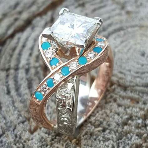 Turquoise Ring Western Wedding Rings Gold Diamond Wedding Band