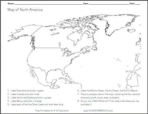 North America Blank Outline Map Worksheet Free To Print Pdf File