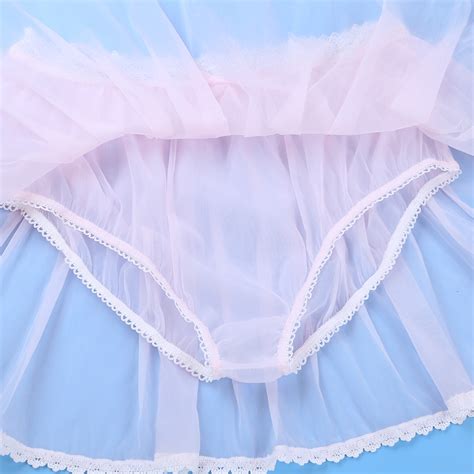 Sexy Male Mens Adults Lingerie Elastic Lace Waist See Through Sheer Ruffled Sissy Crossdress