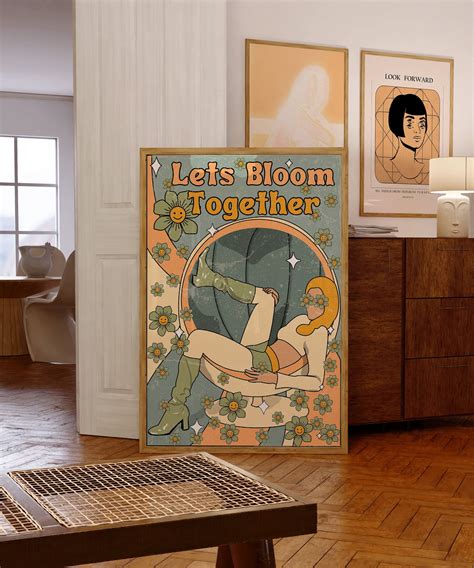Lets Bloom Together Print Retro Art Print Boho Decor Retro Etsy