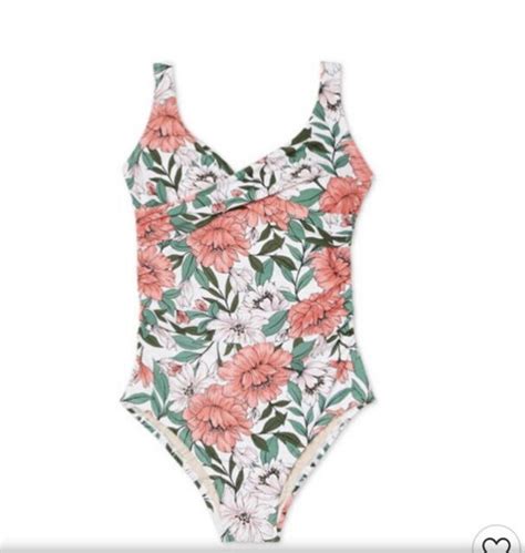 Womens Twist Front Classic One Piece Swimsuit Coral White Floral M 810
