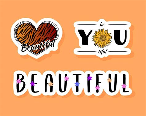Beauty Sticker Set Cute Vector Notebook Label Clip Art Beautiful Word