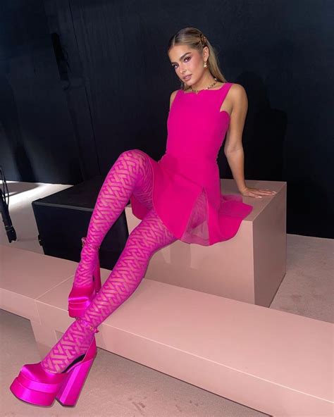 Addison Rae On Instagram “versace 💓💖💗👛💘👅” Women Wedding Guest Dresses Pink Outfit V Dress