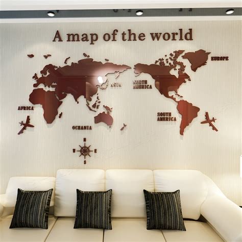 Modern World Map Acrylic Decorative 3d Wall Sticker For