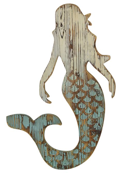 Carved Mermaid Silhouette Wood Wall Plaque Decor 25.75 Inches