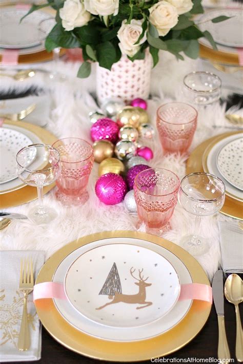 White & Pink Christmas Table Setting - Celebrations at Home