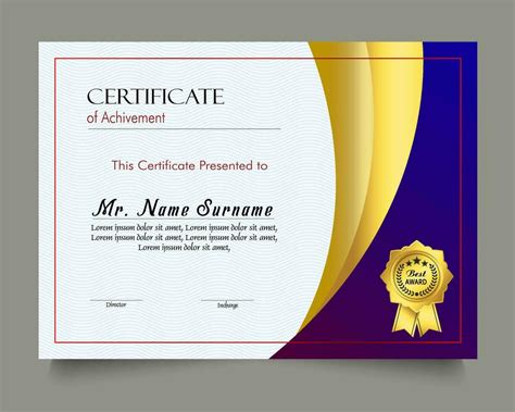 Certificate Of Achievement Template Set With Gold Badge And Border
