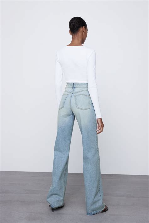 Zara Wide Leg Full Length Ripped Jeans 93351260 406