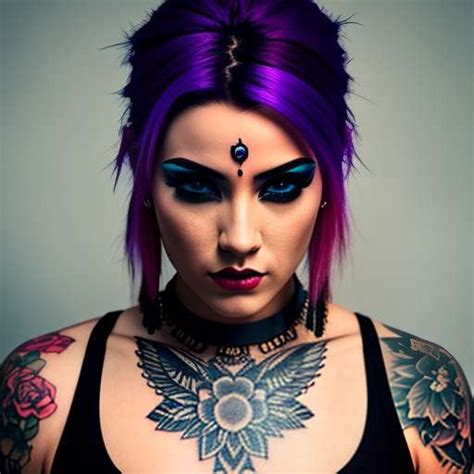 badass tattooed woman midjourney creation prompt unique customizable socialdraft