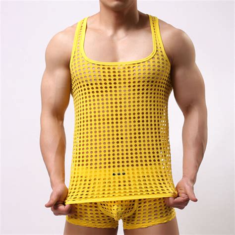Tank Top Men Fashion Sexy Gay Male Shorts Cute Underwear Set Mesh Net