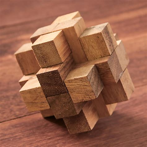 Hand Made Wood Puzzle Game Geometric From Thailand Diamond Cube Novica