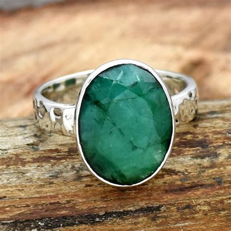 Indian Emerald Ring Sterling Silver Handmade Ring Oval Etsy