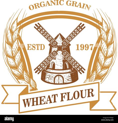 Wheat Flour Label Template With Wind Mill Design Element For Logo