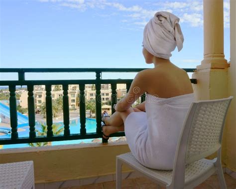 Woman On The Balcony Of The Hotel Stock Photo Image Of Leisure