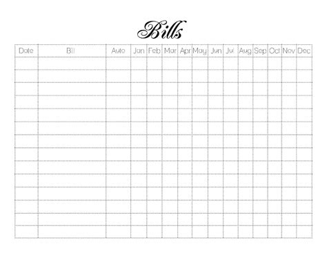 Simple Printable Monthly Bill Organizer Spreadsheet