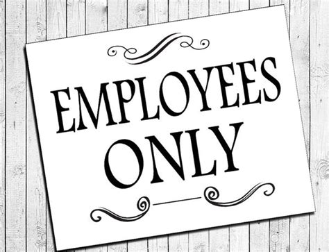 Printable Employees Only Instant Download 8x10 Sign For Business J