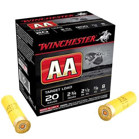 Winchester Aa Target Load 20 Gauge 2 34 78 Oz 8 Shot 25 Rounds