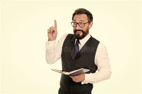 Man Formal Clothes Hold Notepad White Explain Business Topic Business