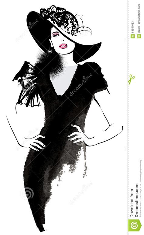 Fashion Woman Model With A Black Hat Stock Vector Image