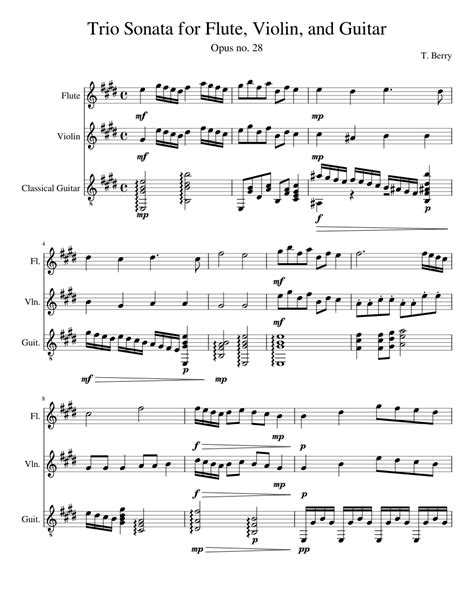 Trio Sonata For Flute Violin And Guitar Sheet Music For Flute Violin