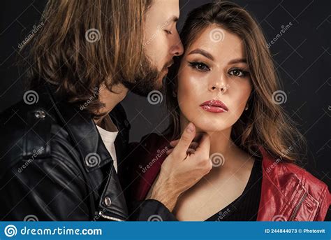 Doing Everything Together Couple In Love Fashionable Couple In Leather Jacket Stock Image