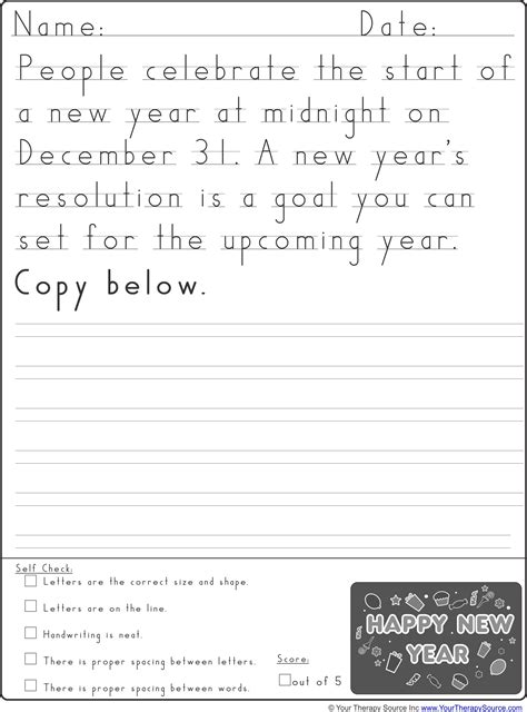 New Year Handwriting Practice - Your Therapy Source