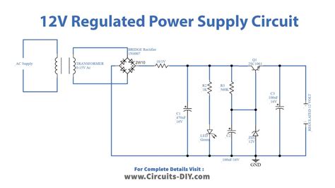 12 Volt Regulated Power Supply Circuit Using Zener Diode