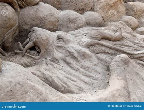 sand lion head sculpture close up stock image image of fantasy culture 133443455