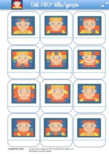 Défi Piky Fille/Garçon | Feuille de route, Défis, Fiches
