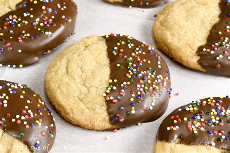 Half of the cookie is dipped in chocolate and sprinkled with cream butter and sugars until well combined, stir in eggs and vanilla mixing until well combined. Chocolate Dipped Peanut Butter Cookies | For the Love of ...