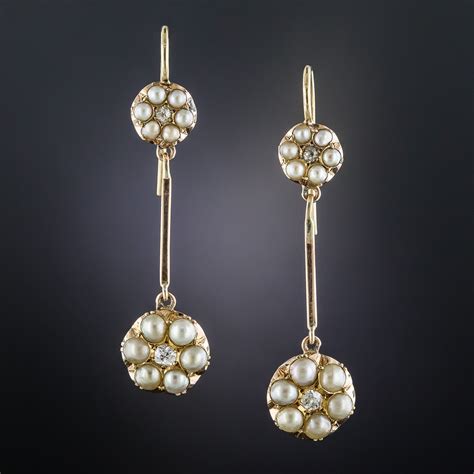 Antique Pearl And Diamond Dangle Earrings