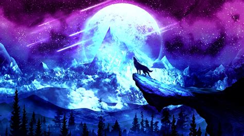 Download Wallpaper 2560x1440 Wolf Moon Night Mountains