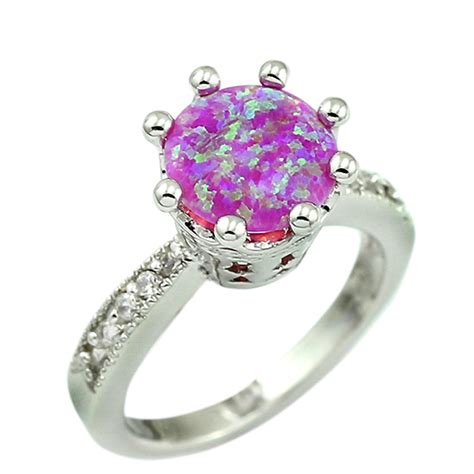 Haimis Pink Fire Opal Cz Women Claw Inay Fashion Jewelry Opal Ring Size