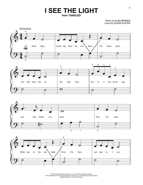 I See The Light From Disneys Tangled Big Note Piano Sheet Music