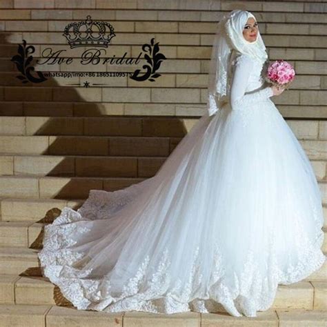 Arabic Muslim Wedding Dresses With Hijab 2017 Long Sleeve Turkey Ball